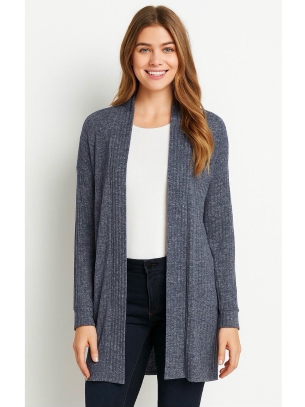 LOFT Pretty Marled Open Front Long Side Slits Cardigan Sweater Sz. XL